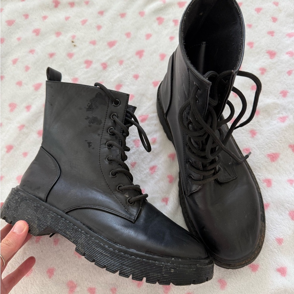 Black Lace-Up Combat Boots
